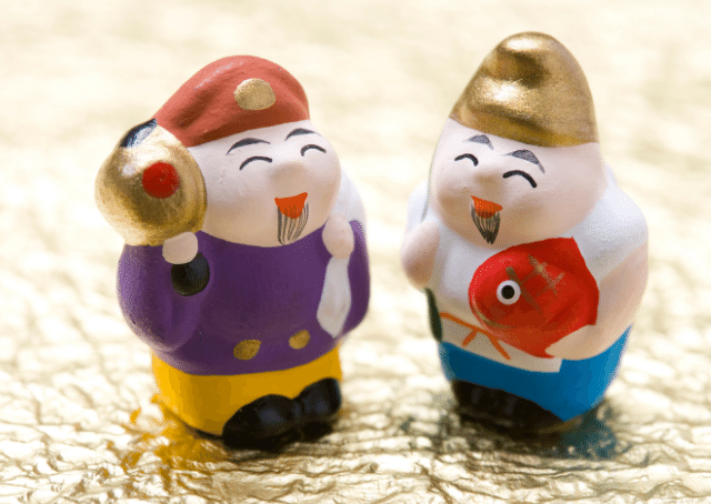 Puppen von Fukurokuju und Benzaiten