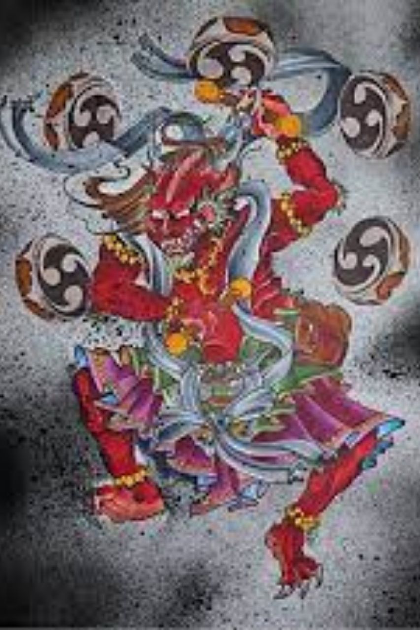 Raijin-Holzschnitzerei