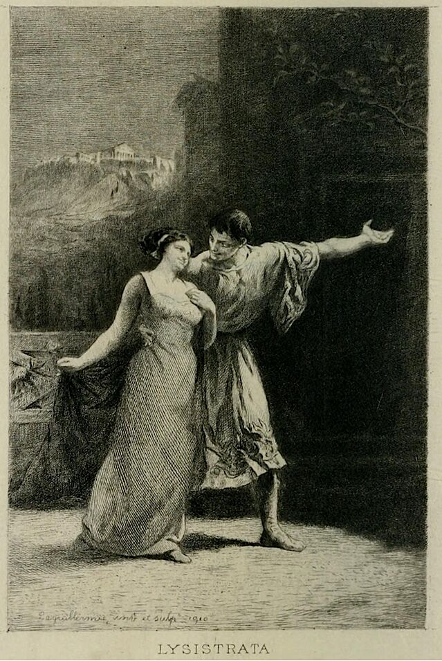 Illustration einer Szene aus Lysistrata von Aristophanes