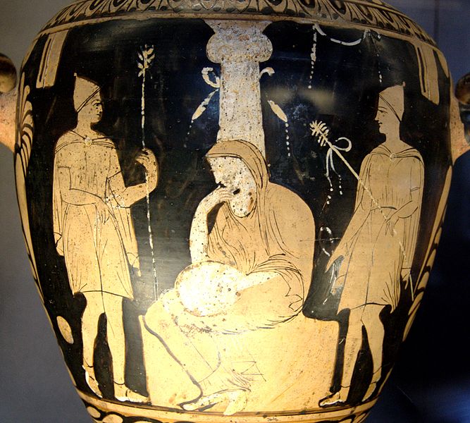 Orestes und Elektra auf einer antiken griechischen Vase dargestellt