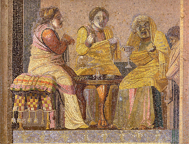 Mosaik aus der Villa del Cicerone in Pompeji mit einer Szene aus der Neuen Komödie