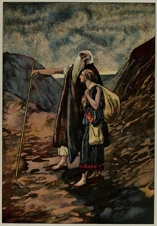 Der geblendete Ödipus, von Antigone durch das Exil geführt