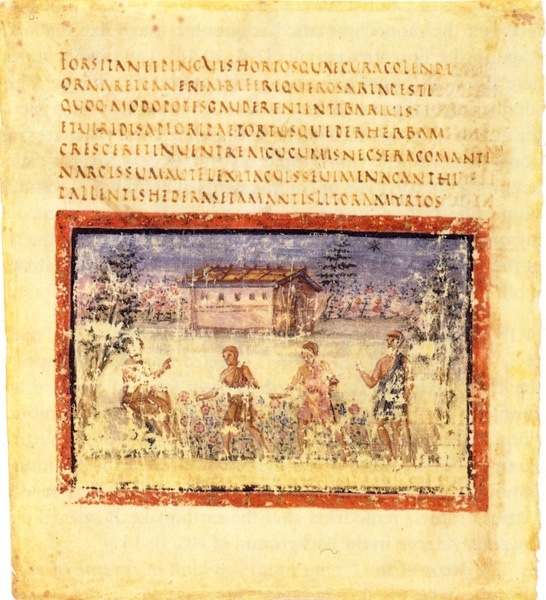 Seite aus einer illustrierten Ausgabe von Vergils Eklogen