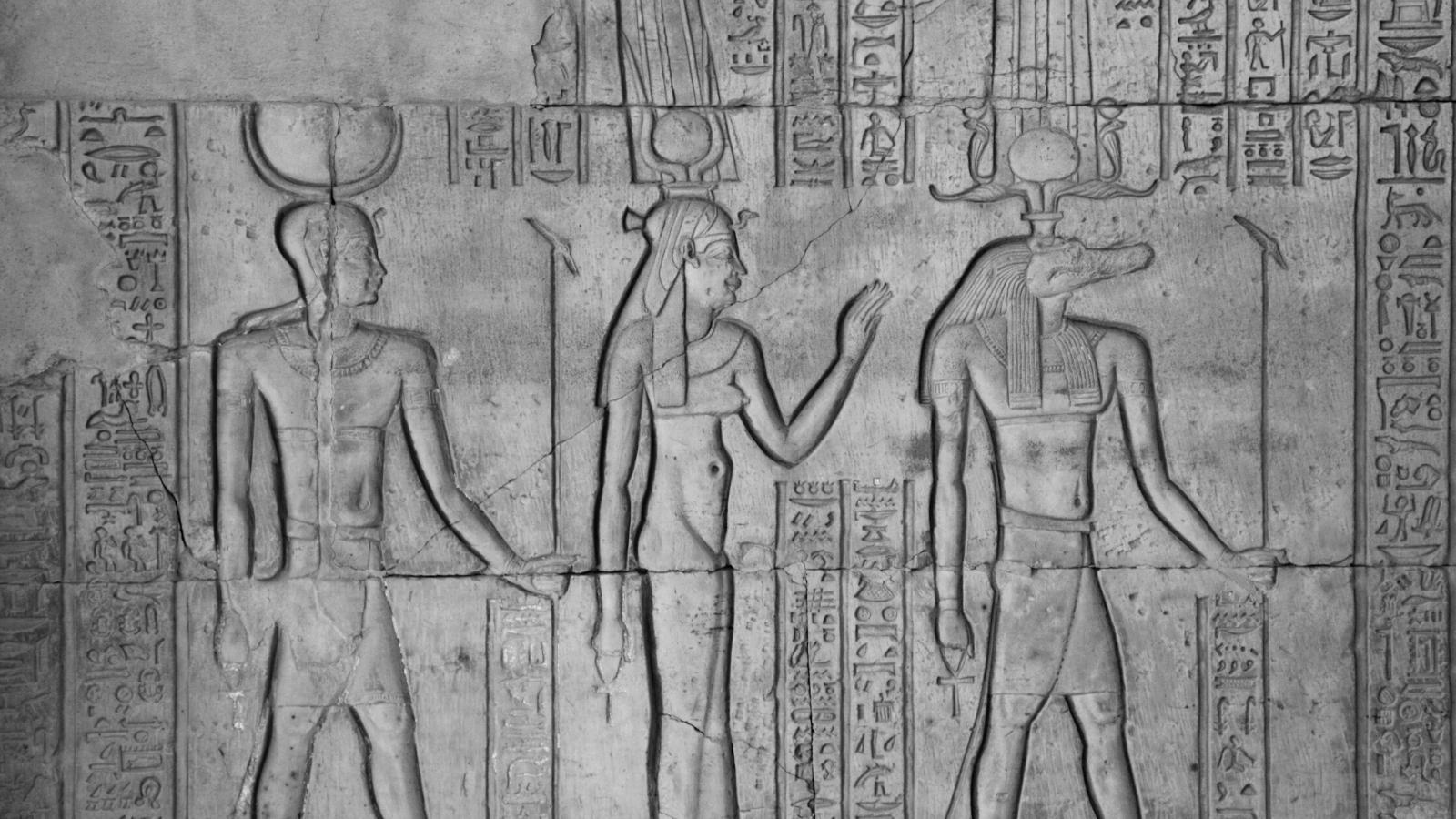 Carving of Atum his wife and Sobek