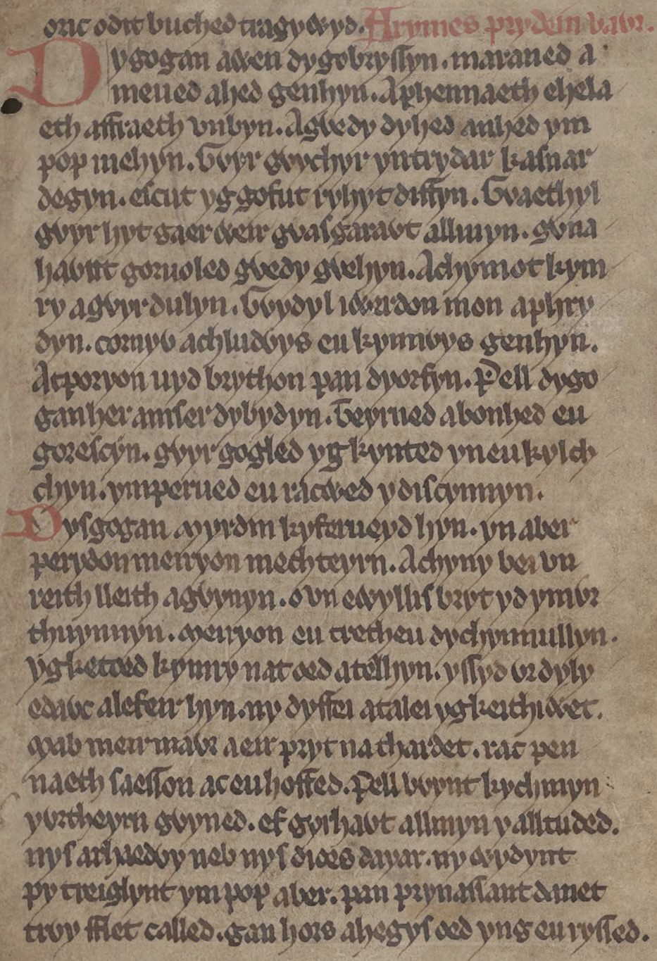 Die erste Seite von 'Armes Prydein Vawr', aus Peniarth MS 2, f. 6r
