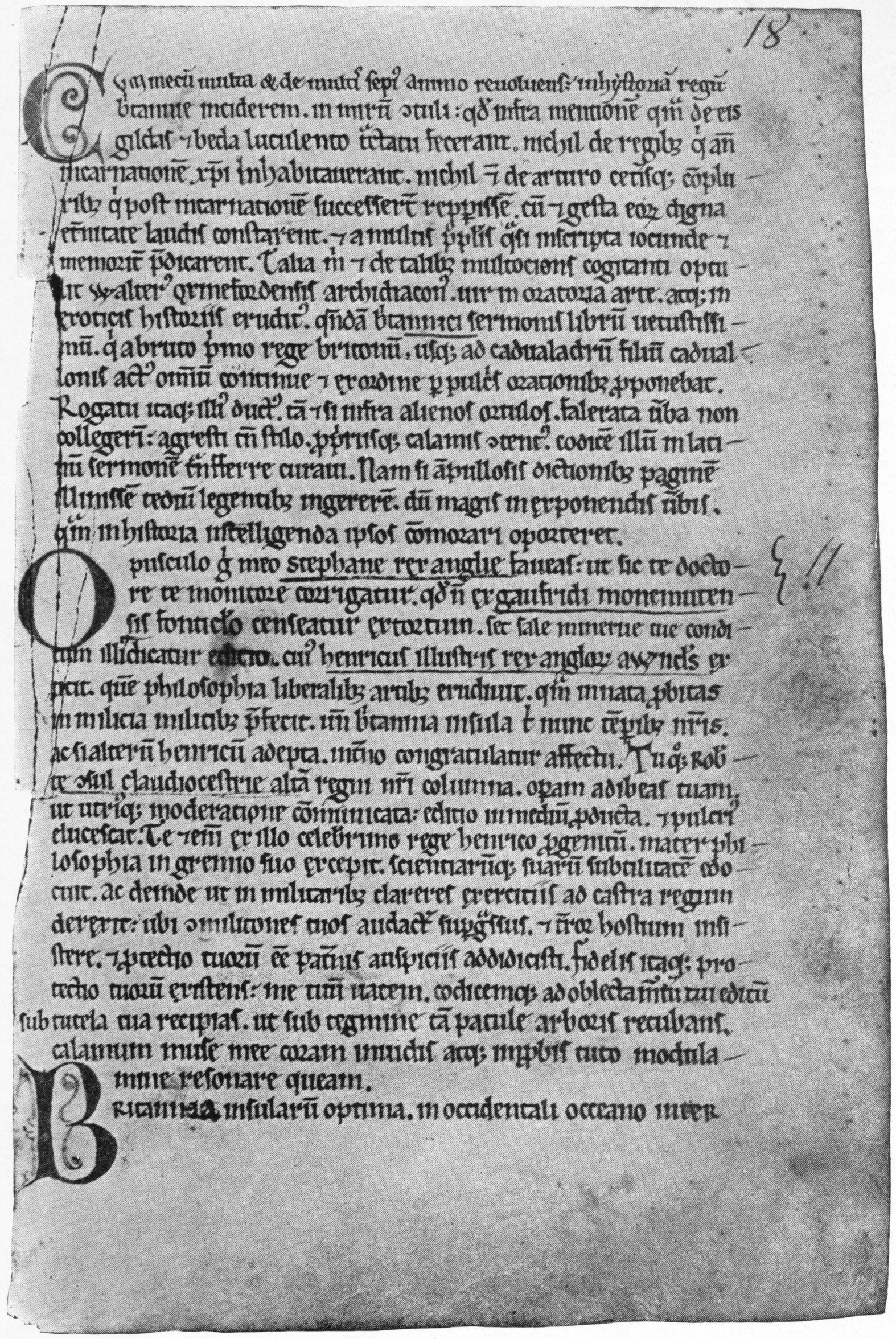 Geoffrey von Monmouth, Historia regum Britanniae, Widmung