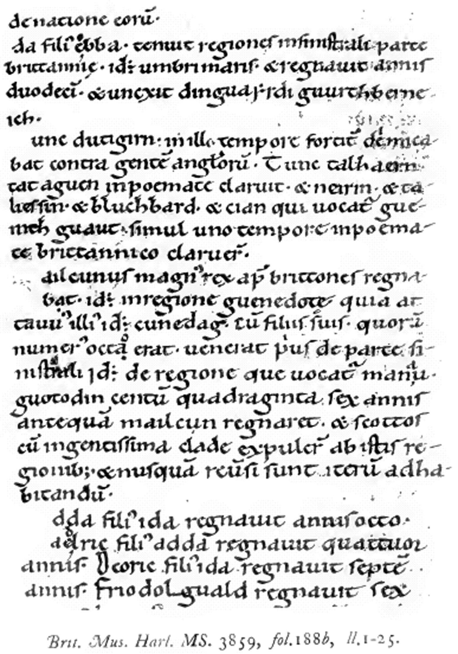 Seite der Historia Brittonum in British Library Harley MS 3859