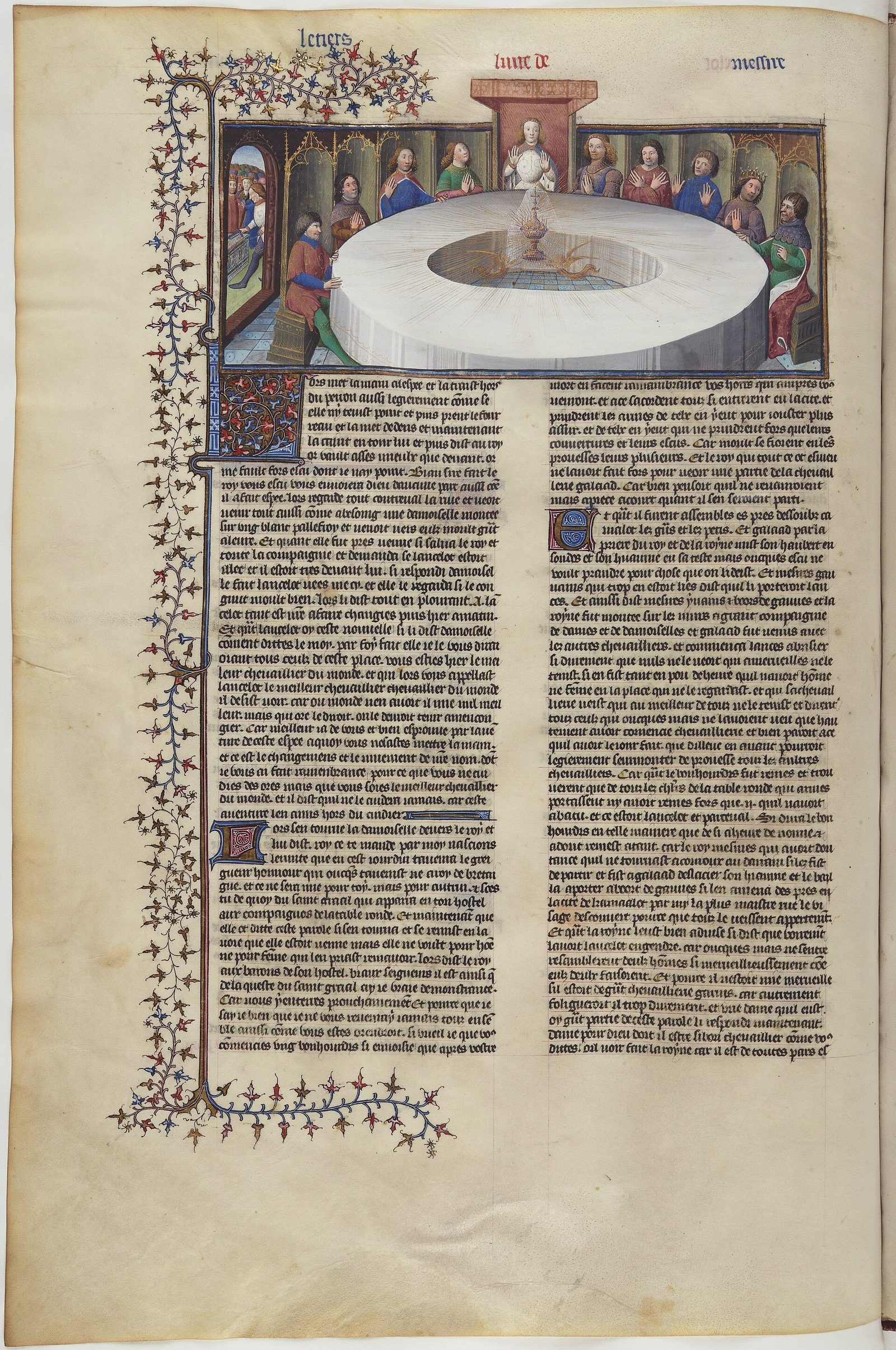 König Artus' Ritter, versammelt an der Tafelrunde zur Feier von Pfingsten, sehen eine Vision des Heiligen Grals