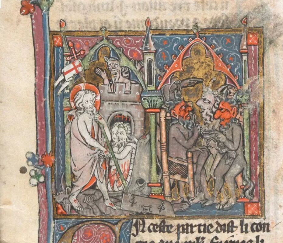 Darstellung des Hintergrunds der Geburt Merlins in einer Vulgata-Zyklus-Handschrift von 1316, British Museum, London