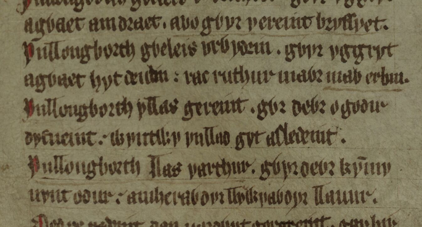 Geraints Tod bei Llongborth im Gedicht <i>Englynion Gereint fab Erbin</i>, die Version des Roten Buchs von Hergest von <i>Gereint fil' Erbin</i>, Folio 259v
