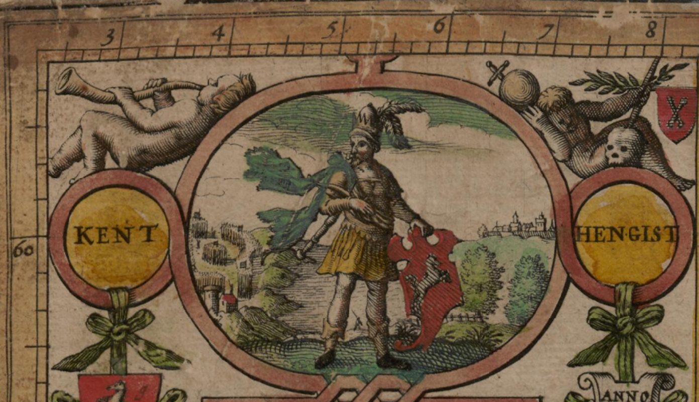 Hengist, wie er auf John Speeds Heptarchy von 1612 dargestellt ist