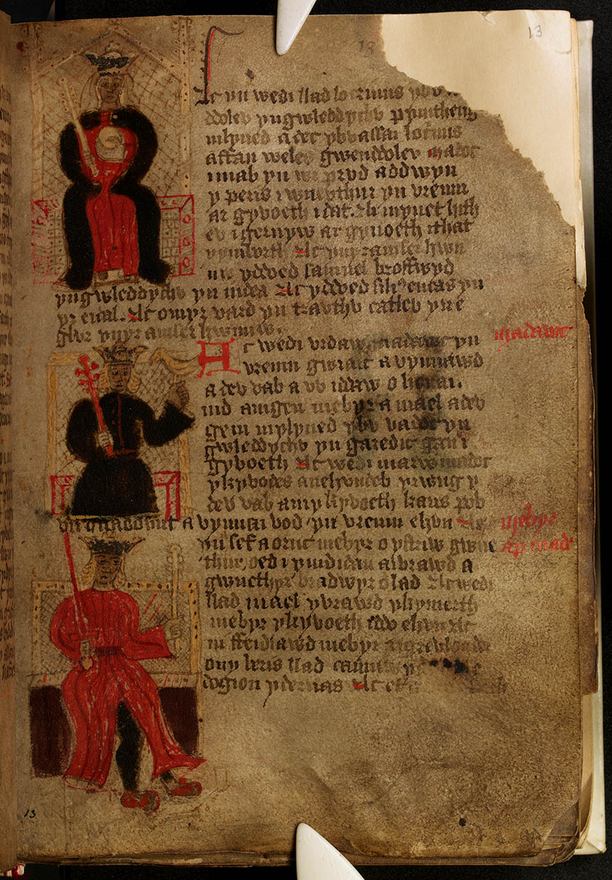 Handschrift von Geoffrey von Monmouths Historia Regum Britanniae, Peniarth MS 23c, Folio 13r, Nationalbibliothek von Wales