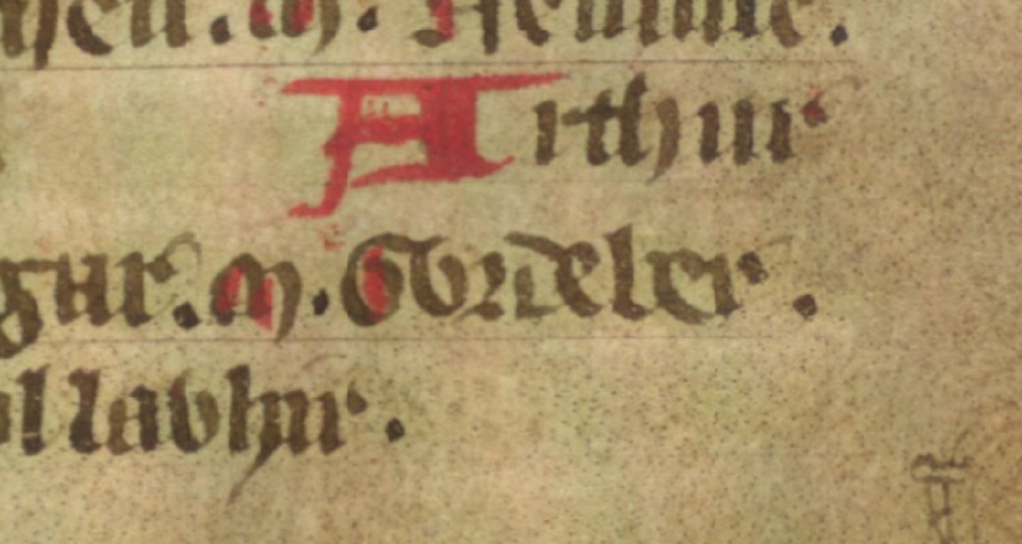 Jesus College MS 20, Folio 36r, showing Gildas’ Vortipor as Gwrdeber, grandfather of Pedr of Dyfed