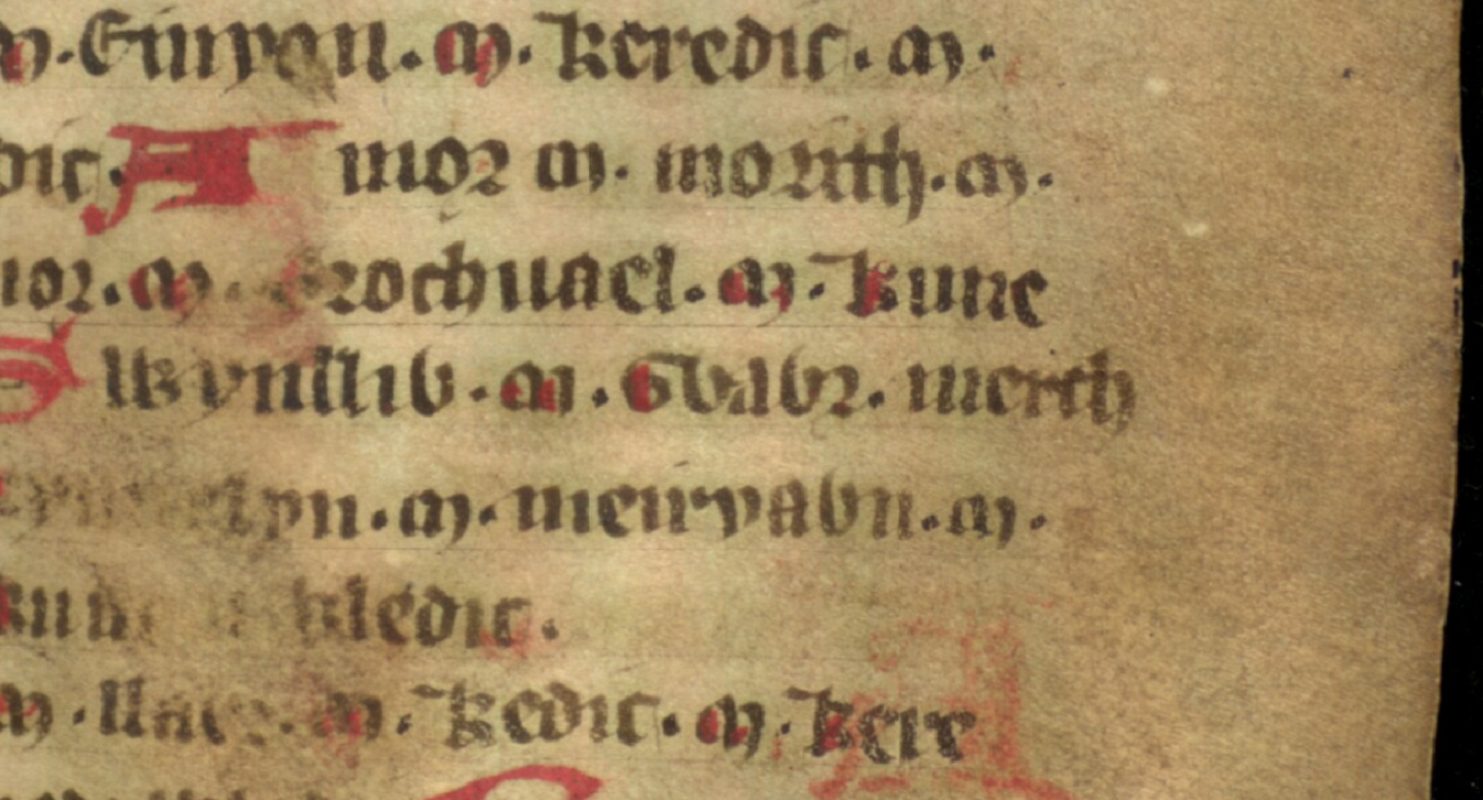Jesus College MS 20, Folio 40r, das Gwawr in der Mitte zeigt, die wahrscheinlich historische Igerna