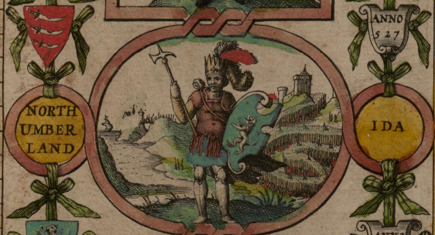 Ida von Bernicia, der Großvater Athelfriths, dargestellt auf John Speeds Karte der sächsischen Heptarchie, 1611
