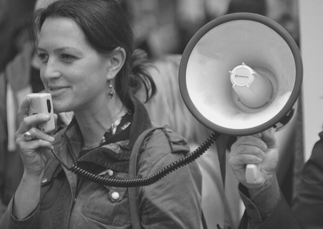 Lebanese woman with a megaphone