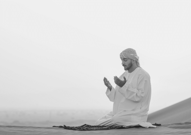 Muslim deep into his Islamic prayer in the United Arab Emirates