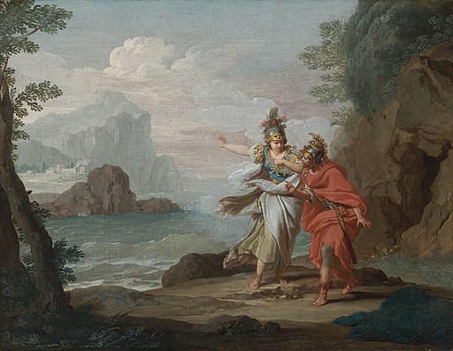 Athena guiding Odysseus on his journey home