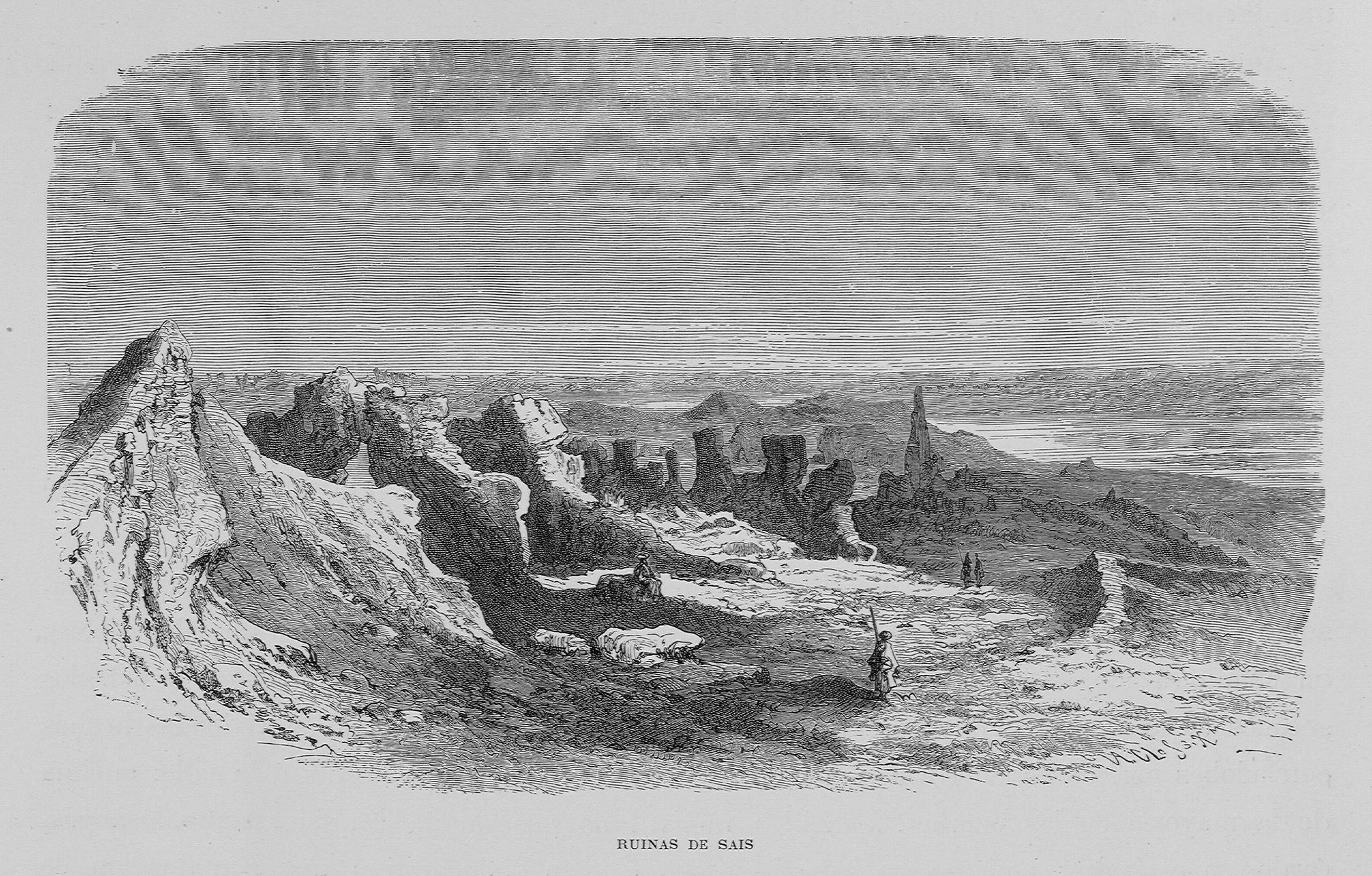 Darstellung der Ruinen von Sais, Ägypten, wo der ägyptische Priester mit Solon sprach